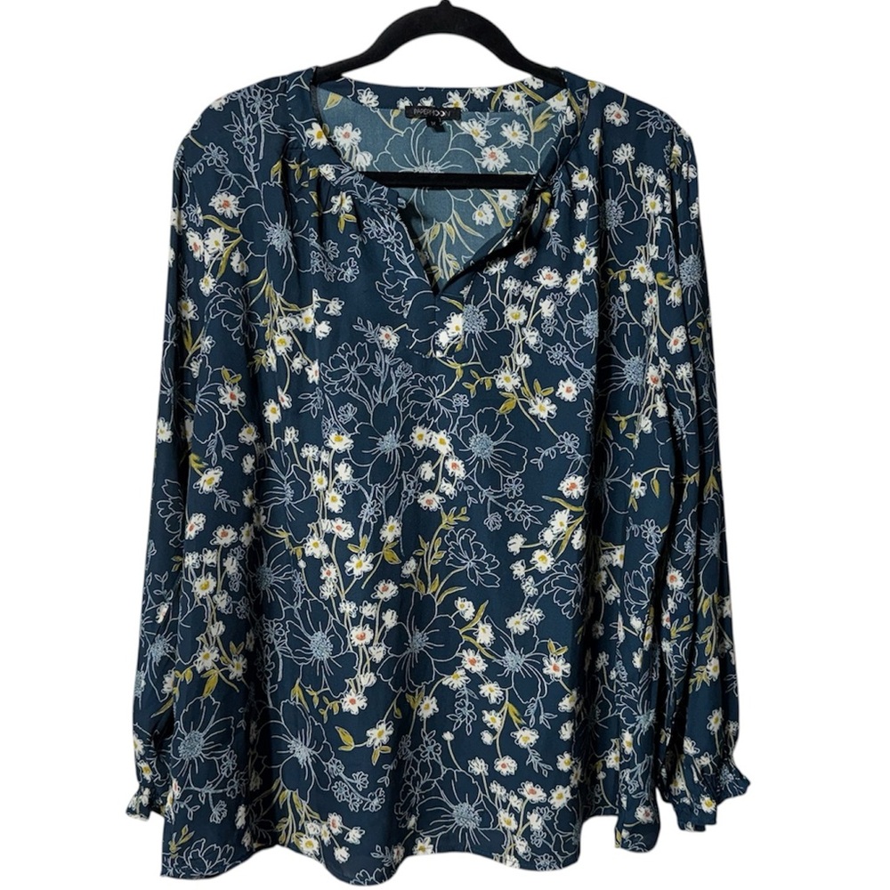 Papermoon Dark Teal Grace Ruffle Sleeve Floral Blouse